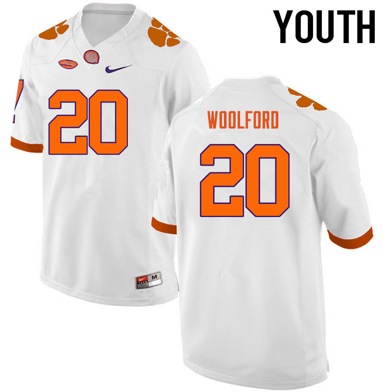 Youth Clemson Tigers #20 Donnell Woolford College Football Jerseys-White